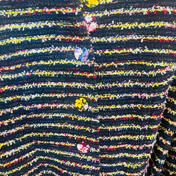 Cabi Womans Navy Headline Topper Multi Stripe Flower Accent Tweed Coat Size 8 - Picture 8 of 8